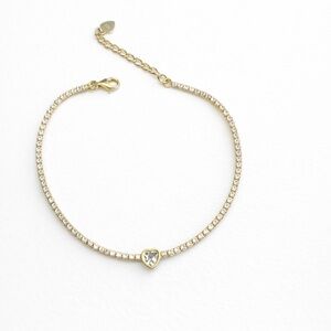 925 Sterling Silver CZ Tennis Bracelet with Heart Center